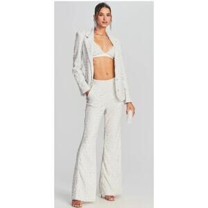 Retrofete Lyra Sequin Pant White Size Large NWT Pockets Wide Leg